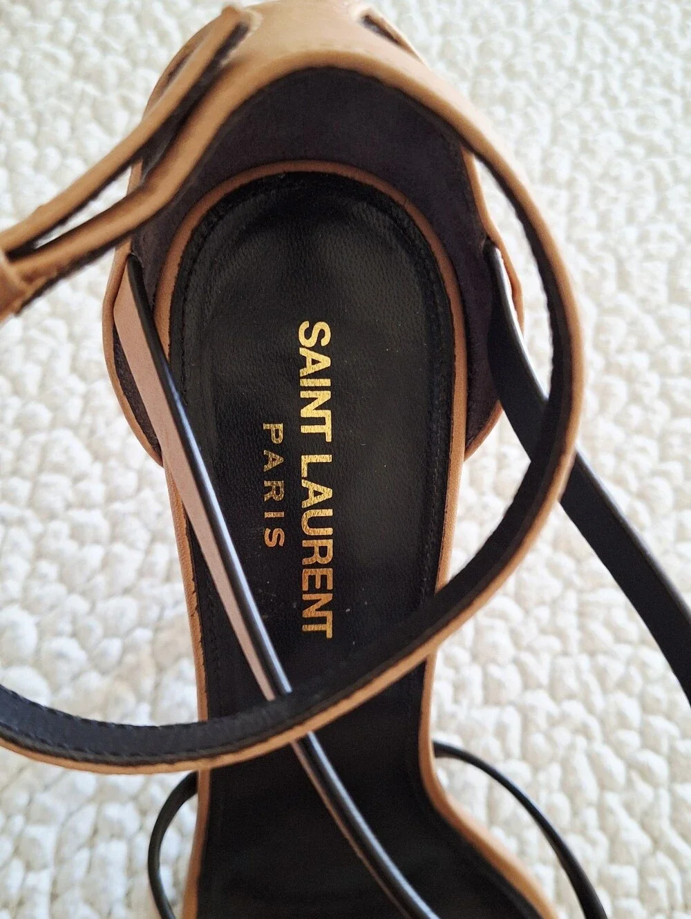 SAINT LAURENT Cassandra High Heel Sandals Gold Brown EU 38 US 8 Org $1,350 - Picture 14 of 16